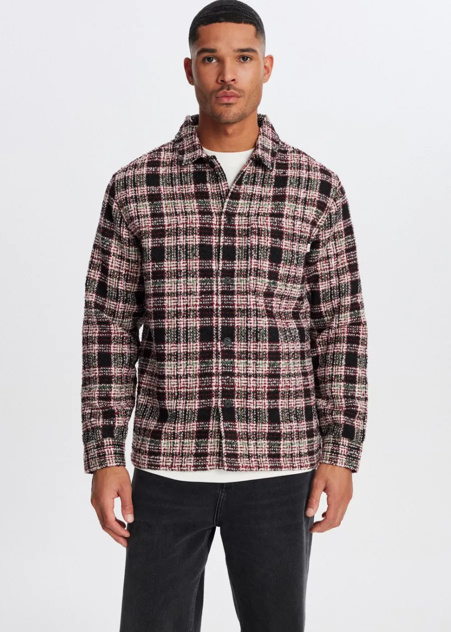 The Sting Bouclé overshirt met ruiten<Heren Overshirts