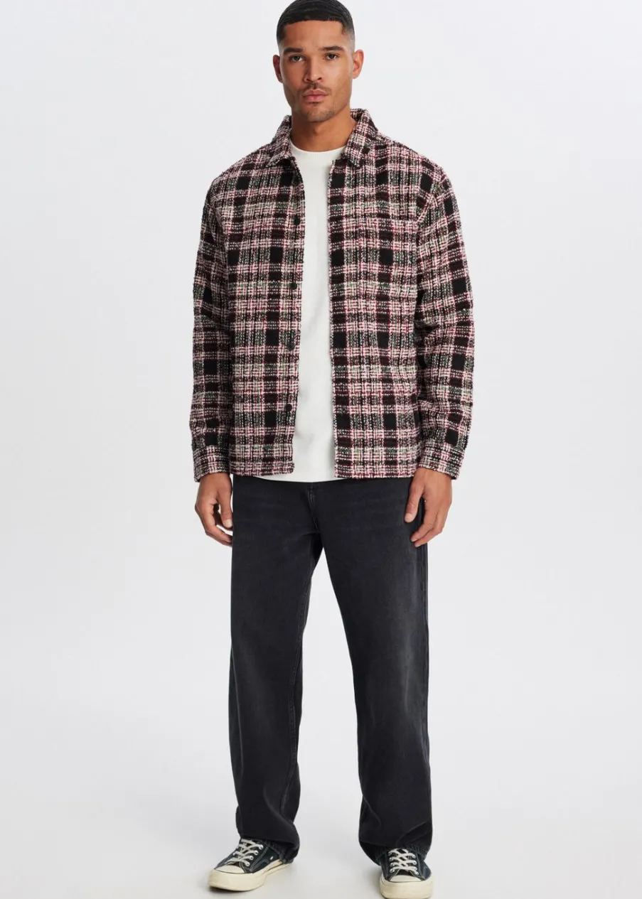 The Sting Bouclé overshirt met ruiten<Heren Overshirts