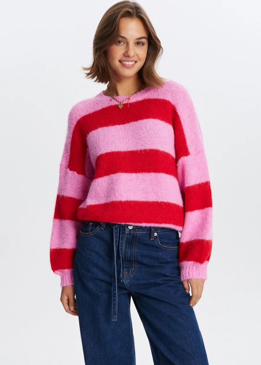 The Sting Gestreepte harige trui<DAMES Truien En Vesten