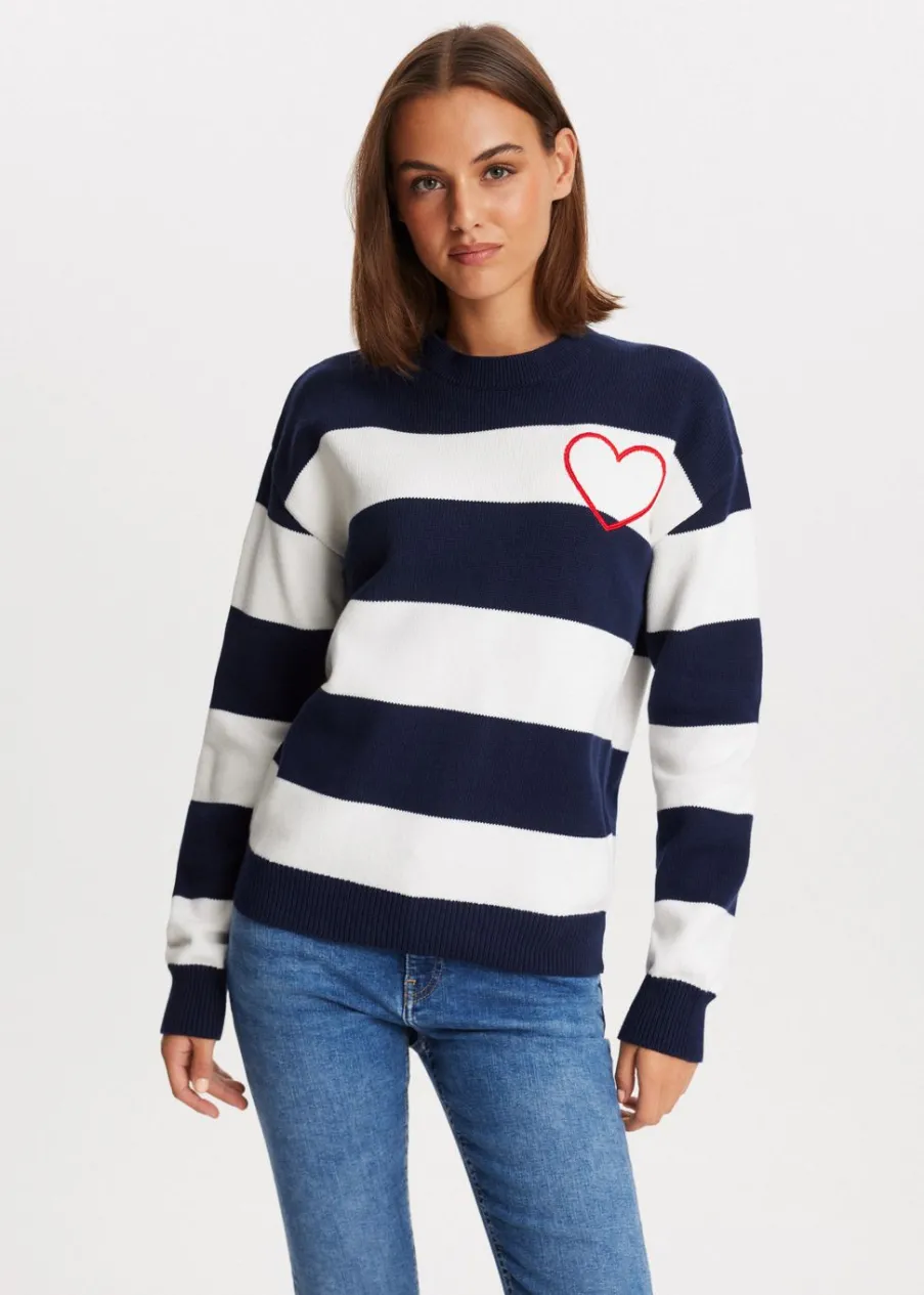 The Sting Gestreepte trui met geborduurd hartje<DAMES Truien En Vesten