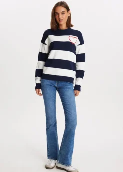 The Sting Gestreepte trui met geborduurd hartje<DAMES Truien En Vesten