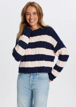 The Sting Kabeltrui met strepen<DAMES Truien En Vesten