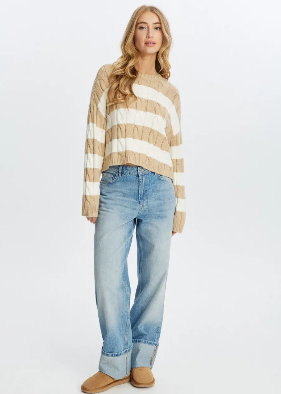 The Sting Kabeltrui met strepen<DAMES Truien En Vesten