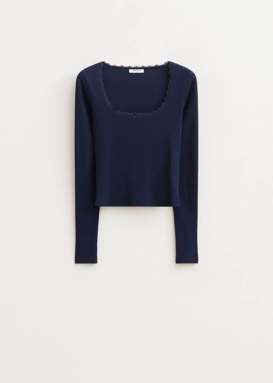 The Sting Top met ribstructuur<DAMES T-Shirts